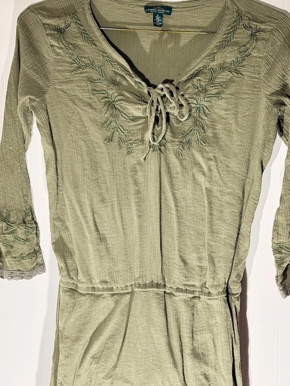 Lauren Ralph Lauren Embroidered Mini Dress in Green Size 6